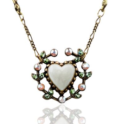 Vine Crown Ivory Heart with Pink and Green Crystal Necklace