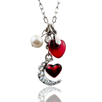 Red Heart Love to the Moon and Back Crystal Charm Necklace
