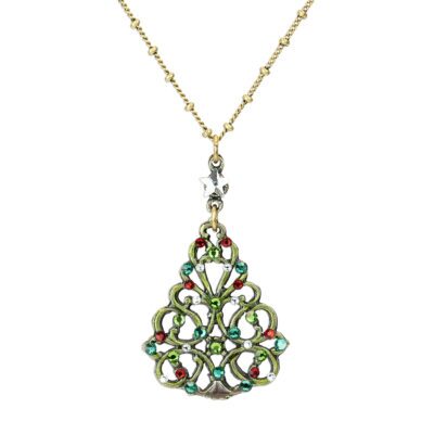 Classic Christmas Tree Crystal Necklace