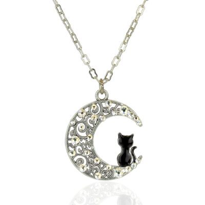 Cat and Moon Crystal Necklace