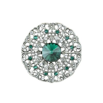Emerald Green Edwardian Wreath Flower Scroll Crystal Pin