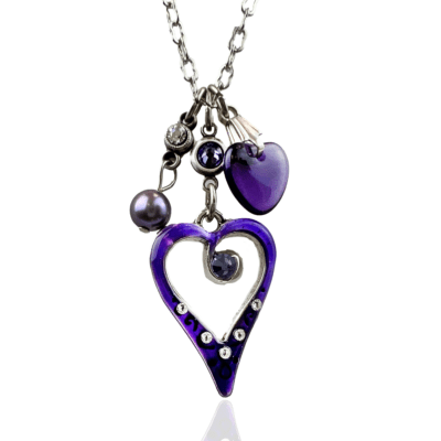 Purple Swirling Crystal Heart Charm Jumble Necklace