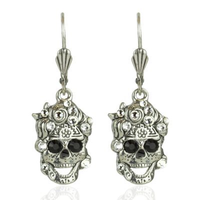 Catrina Crystal Sugar Skull Charm Earrings