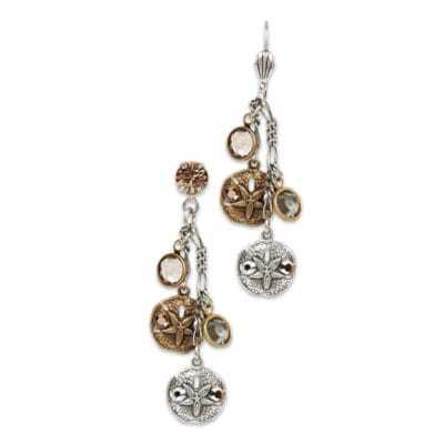 Sand Dollar Beach Crystal Charm Drop Earrings