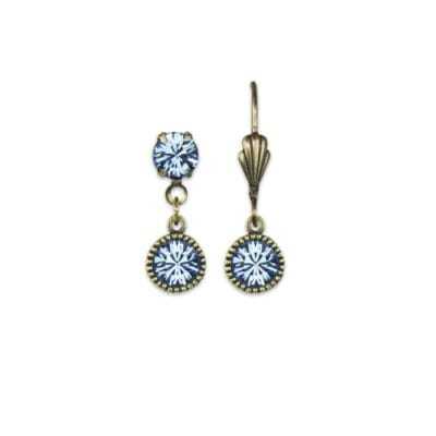 Bezel Set Brass Earrings Light Sapphire