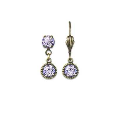 Bezel Set Brass Earrings Violet