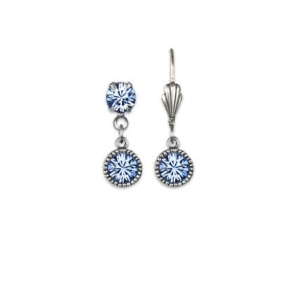 Bezel Set Silver Earrings Light Sapphire