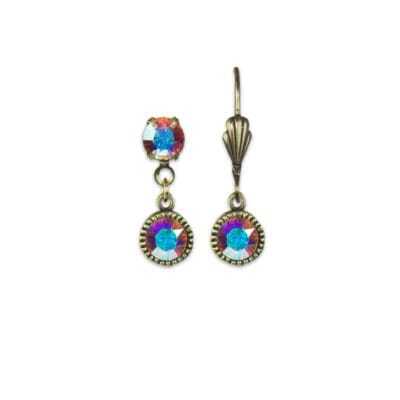 Bezel Set Brass Earrings Iridescent Crystal