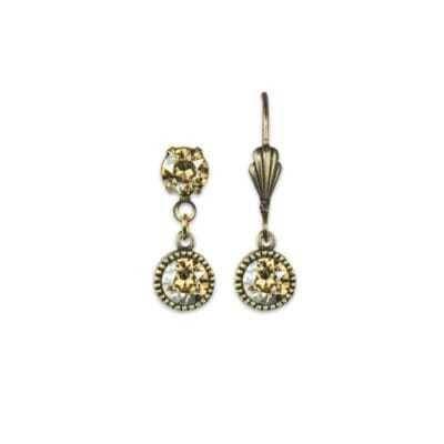 Bezel Set Brass Earrings Crystal Golden Shadow
