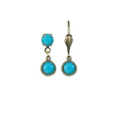 Bezel Set Brass Earrings Turquoise