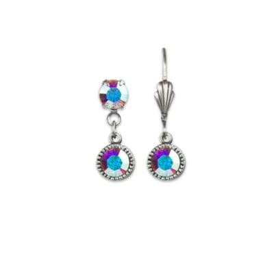 Bezel Set Silver Earrings Iridescent Crystal