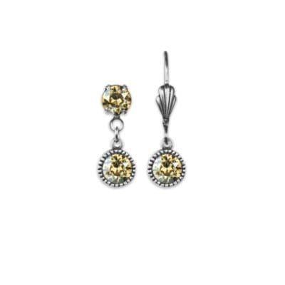 Bezel Set Silver Earrings Crystal Golden Shadow