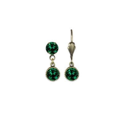 Bezel Set Brass Earrings Emerald
