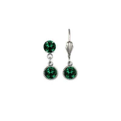Bezel Set Silver Earrings Emerald