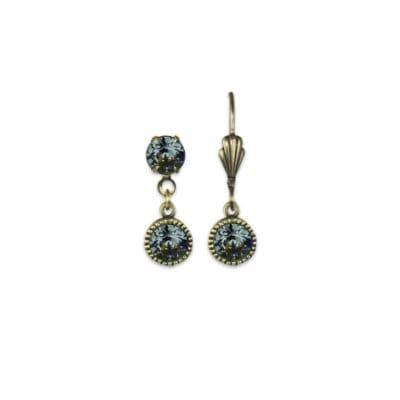 Bezel Set Brass Earrings Silver Night
