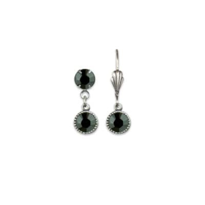 Bezel Set Silver Earrings Jet Black