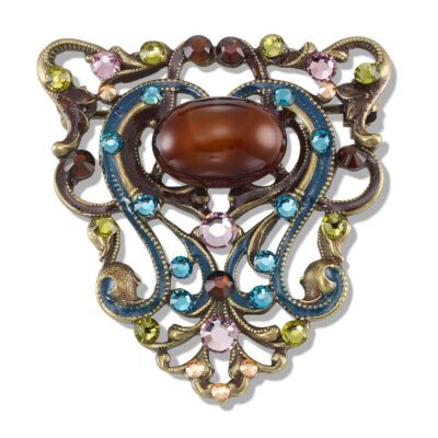 Anne's Vault Forever Brown Vintage Glass and Crystal Brooch