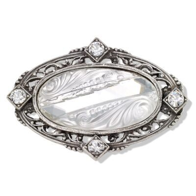 Anne's Vault Forever Vintage Oval Glass and Crystal Brooch