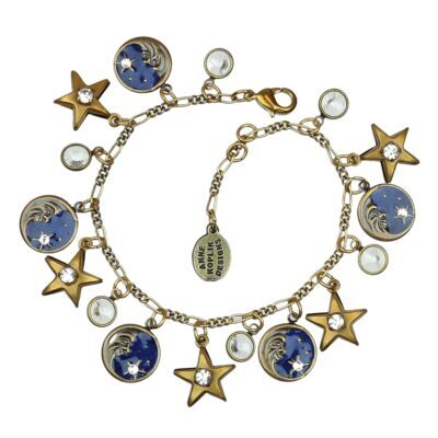 Blue Man in the Moon and Stars Crystal Charm Bracelet