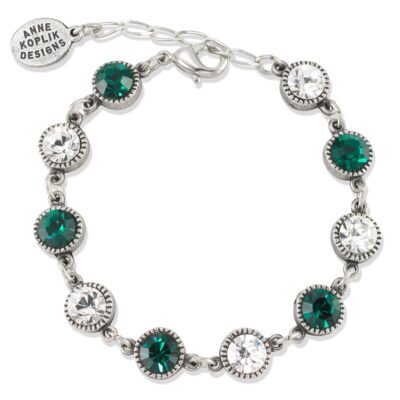 Classic Green and Crystal Drop Vintage Inspired Bracelet