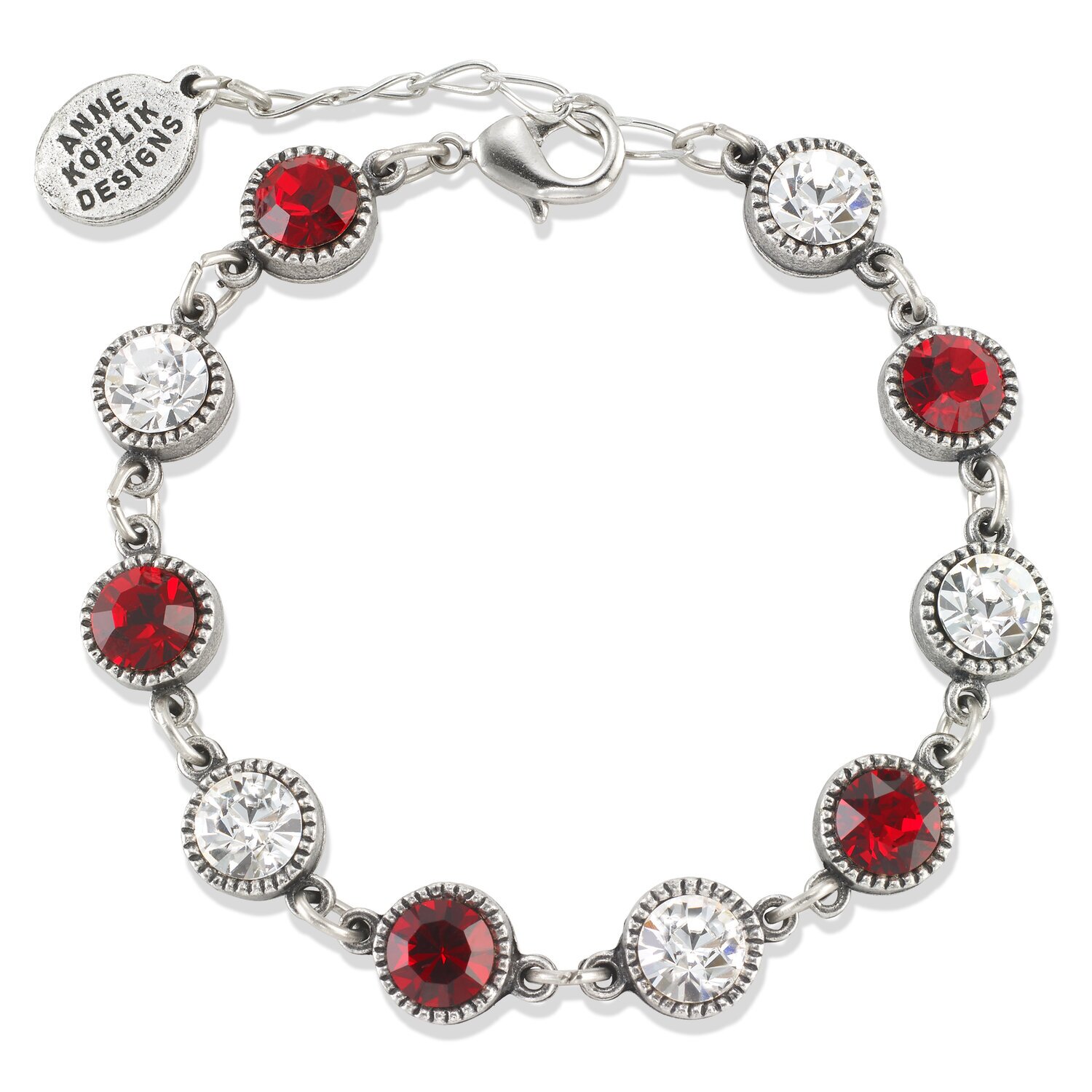 Classic Red and Crystal Drop Vintage Inspired Bracelet
