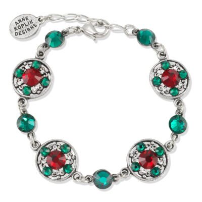 Red & Green Round Vintage Inspired Holiday Crystal Bracelet
