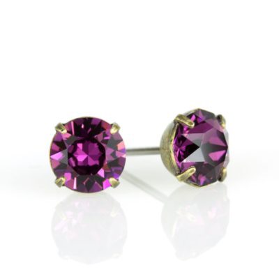 Brass Amythyst Crystal Stud Earrings