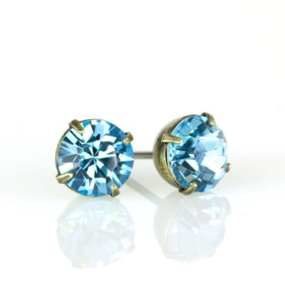 Brass Aqua Crystal Stud Earrings