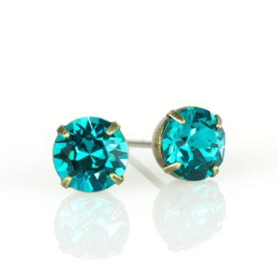 Brass Blue Zircon Crystal Stud Earrings