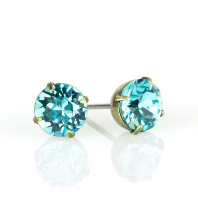 Brass Light Turquoise Crystal Stud Earrings