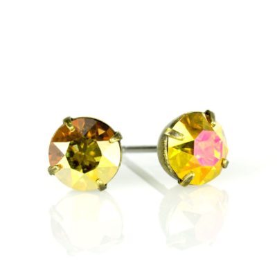 Brass Metallic Sunshine Crystal Stud Earrings