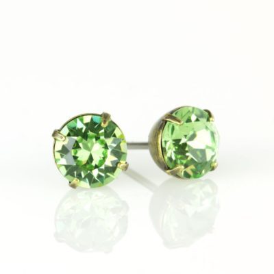 Brass Peridot Crystal Stud Earrings
