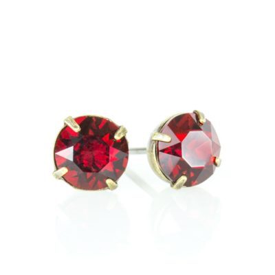 Brass Siam Crystal Stud Earrings