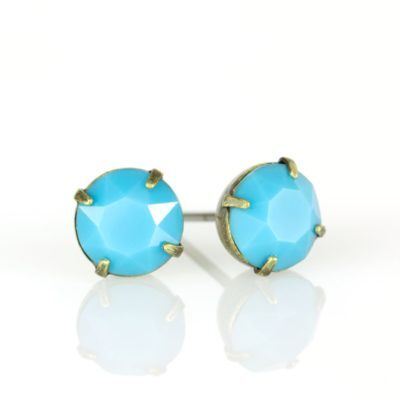 Brass Turquoise Crystal Stud Earrings