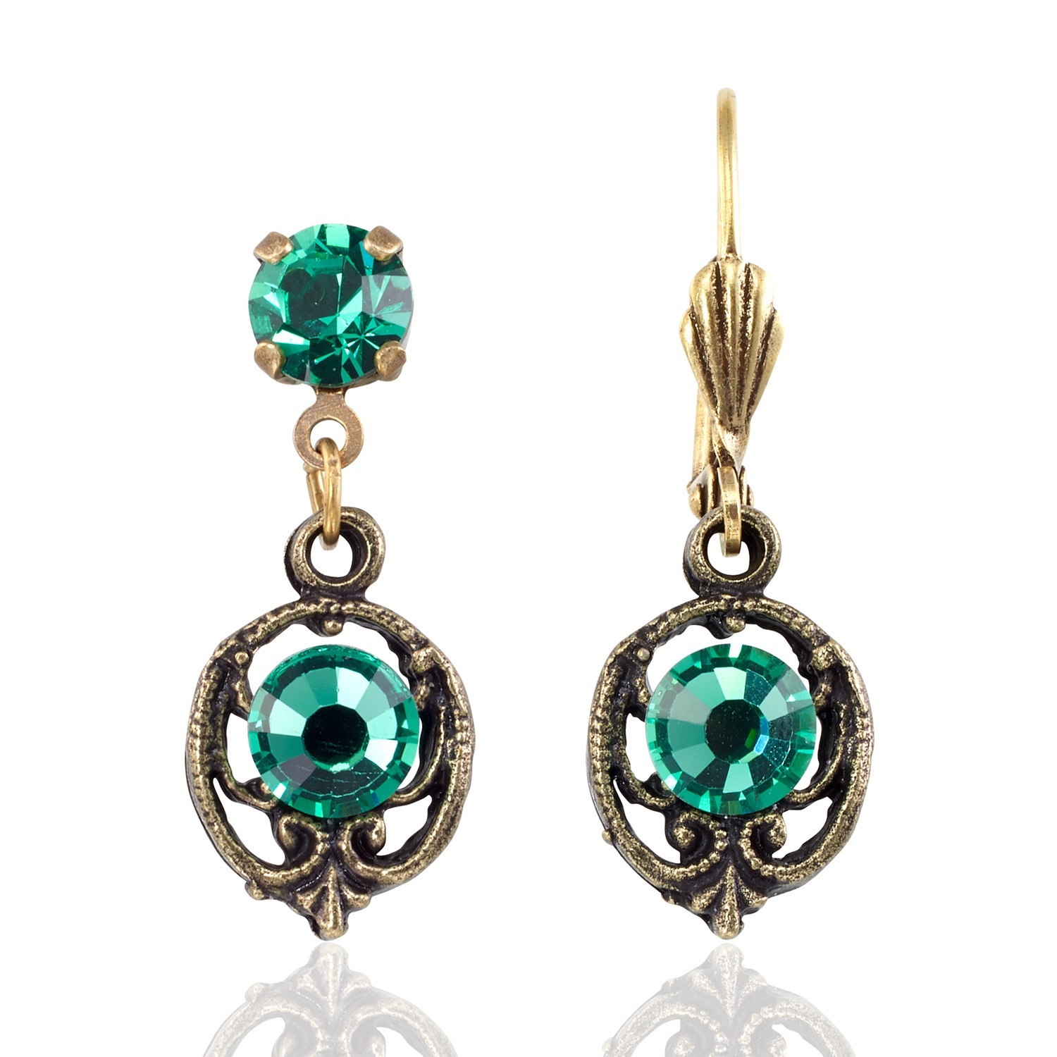 Madeline Green Classic Vintage Inspired Crystal Earring