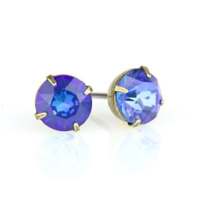 Royal Blue DeLite Crystal Brass Stud Earrings
