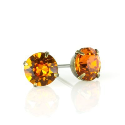 Brass Tangerine Crystal Stud Earrings