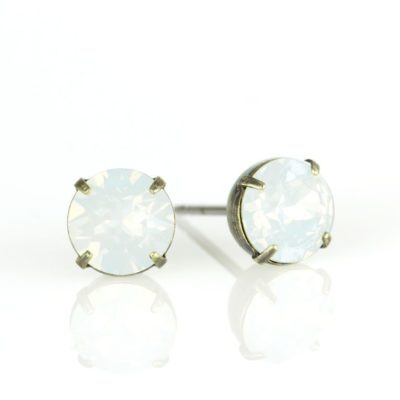 Brass White Opal Crystal Stud Earrings