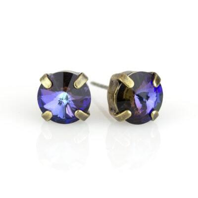 Bermuda Blue Brass Simple Crystal Stud Earring - 8mm