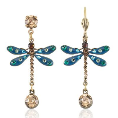 Petit Bijou Teal Crystal Drop Dragonfly Earring