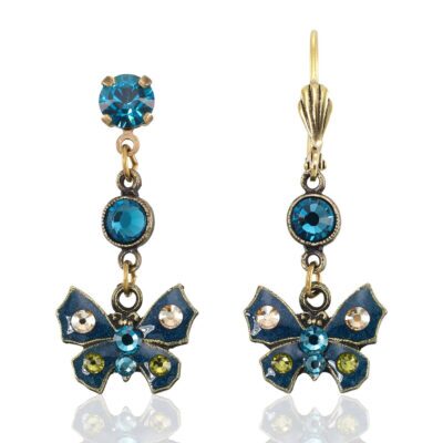 Teal Artisanal Golden Accented Butterfly Crystal Earring