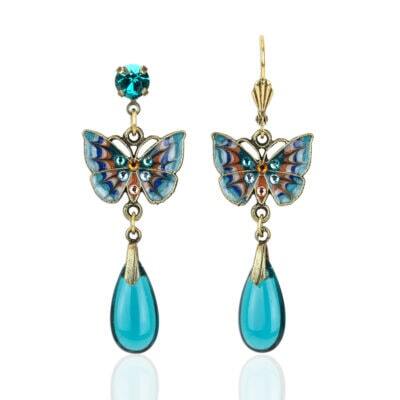 Jill's Garden Flower Butterfly Blue Zircon Crystal Earrings