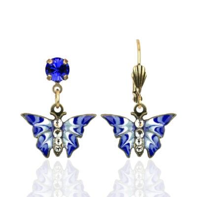 Blue and White Unique Enamel Crystal Butterfly Earrings