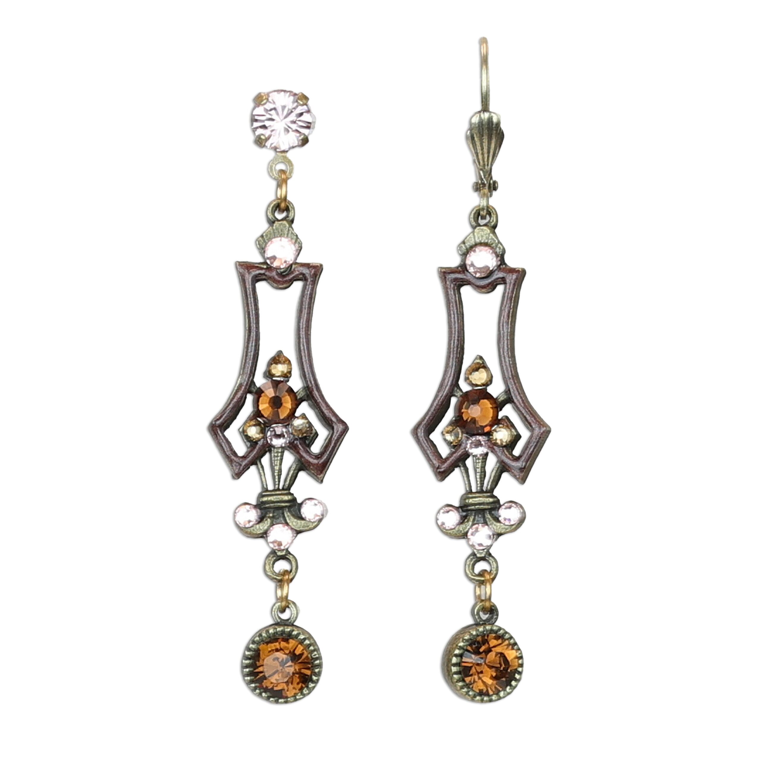 Harmony Brown and Pink Art Deco Drop Crystal Earrings