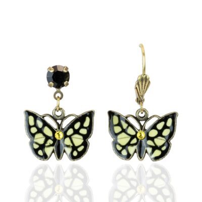 Yellow and Black Swallowtail Butterfly Crystal Earrings