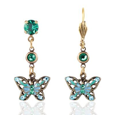 Filigree Green Enchanted Garden Butterfly Crystal Earring