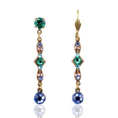 Scrolling Green Peach and Blue Violet Crystal Drop Earring