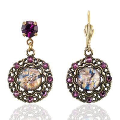 Vintage Inspired Filigree Purple Cabochon Crystal Earring