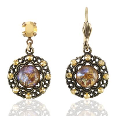 Vintage Inspired Filigree Golden Cabochon Crystal Earring