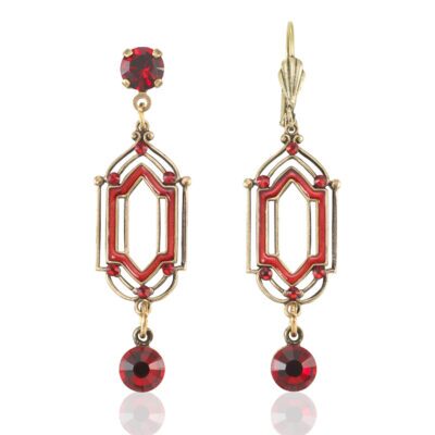 Red Vintage Inspired Open Framework Crystal Drop Earrings